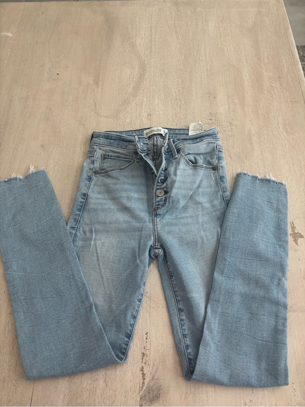 Abercrombie & Fitch Light Blue High Rise Super Skinny Button-Fly Ankle Jeans
